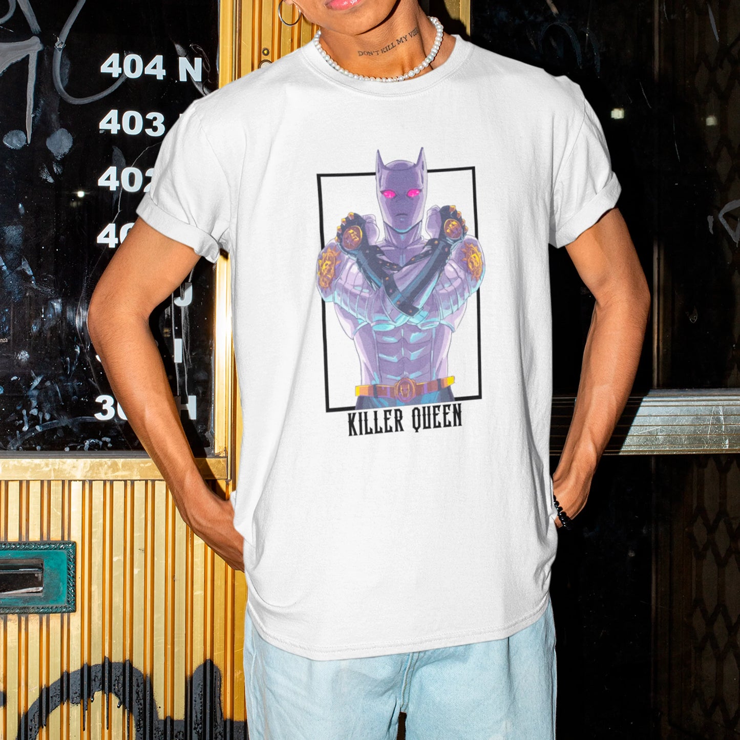 Camiseta Básica Unissex Jojo Bizarre Killer Queen Anime