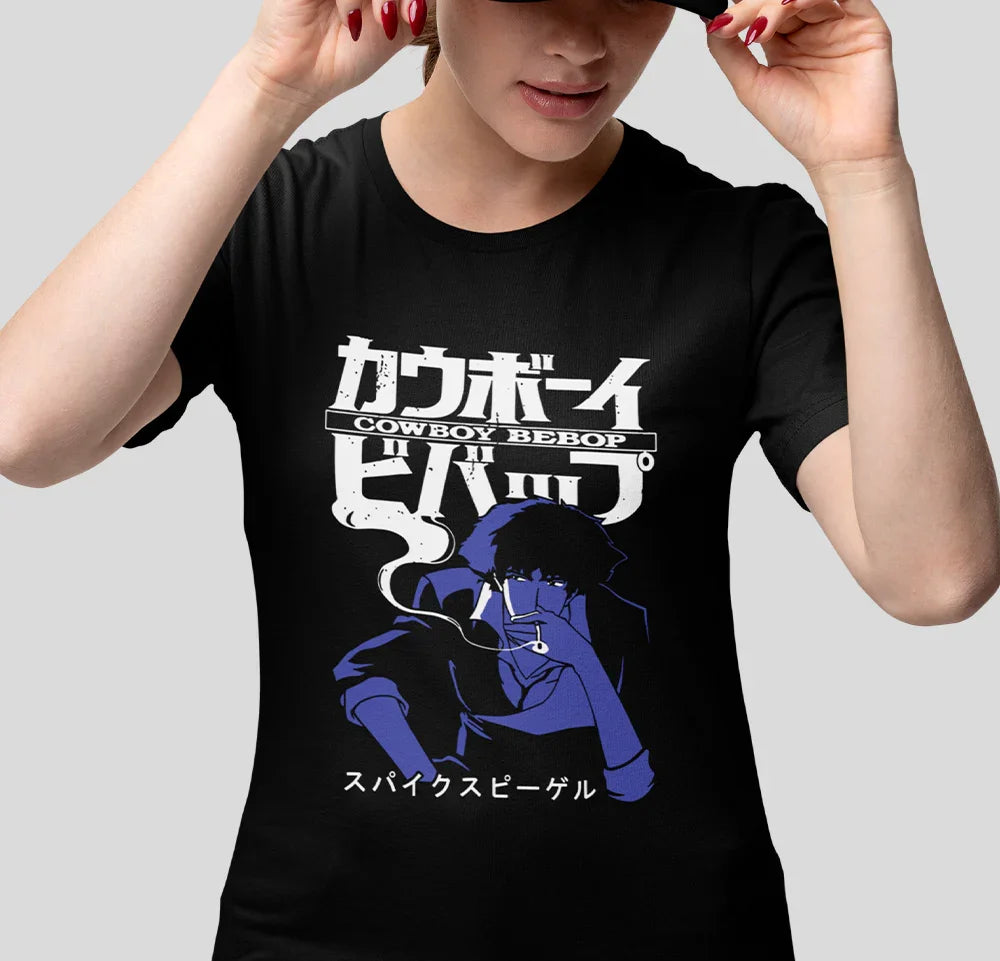 Camiseta Básica Unissex Cowboy Bepop Smoke- preto
