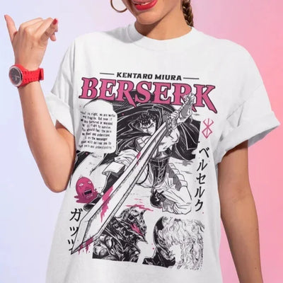 Camiseta Básica Unissex Berserk Kentaro Miura Design - branco