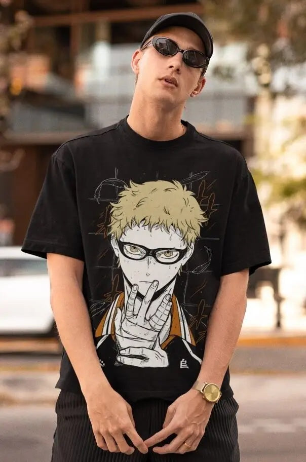 Camiseta Básica Unissex Haikyuu Menino Loiro - Preto 