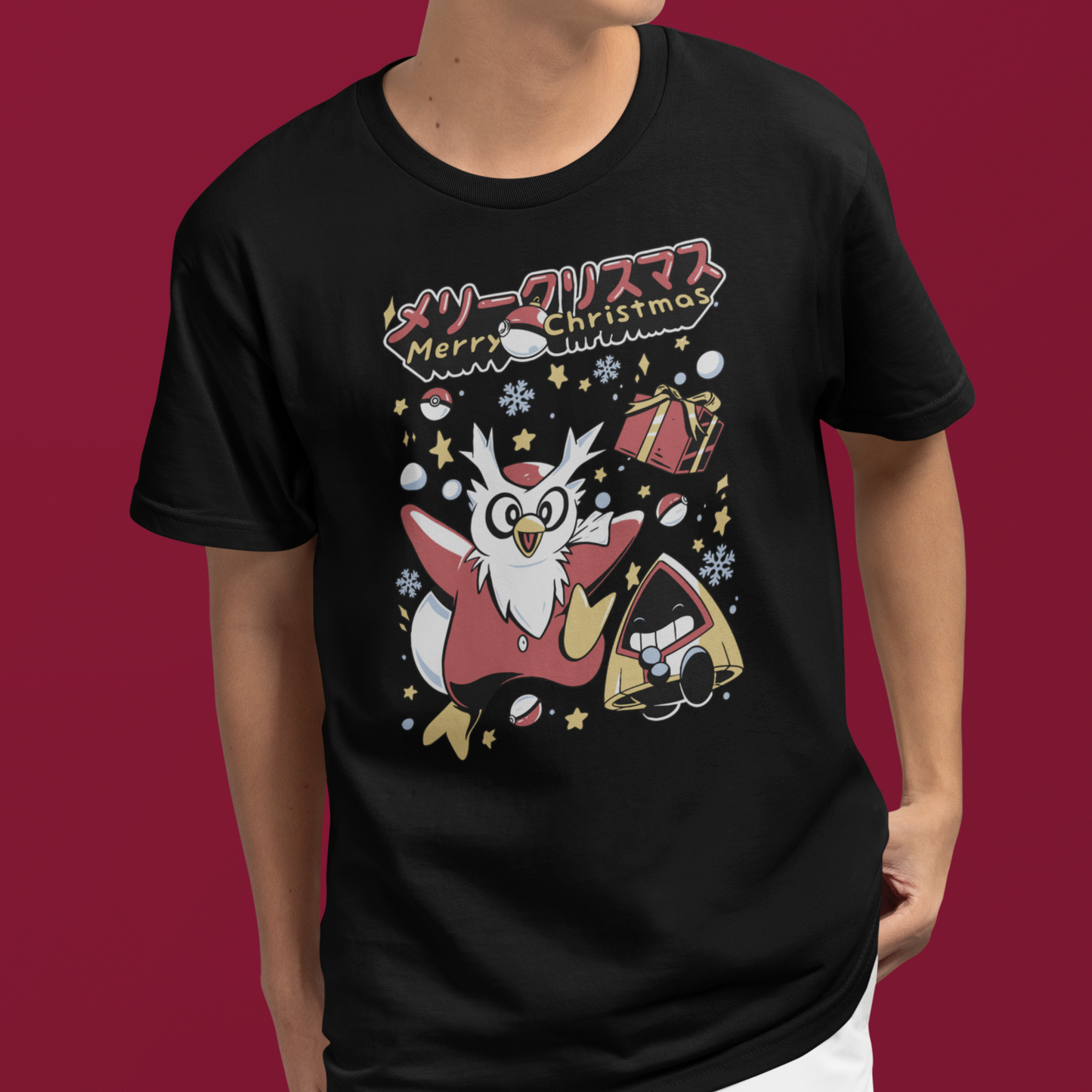 Camiseta Básica Unissex Pokemon Merry Christmas