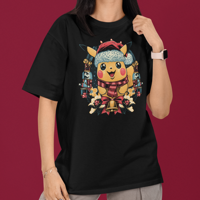 Camiseta Básica Unissex Pokemon Pikachu Natal
