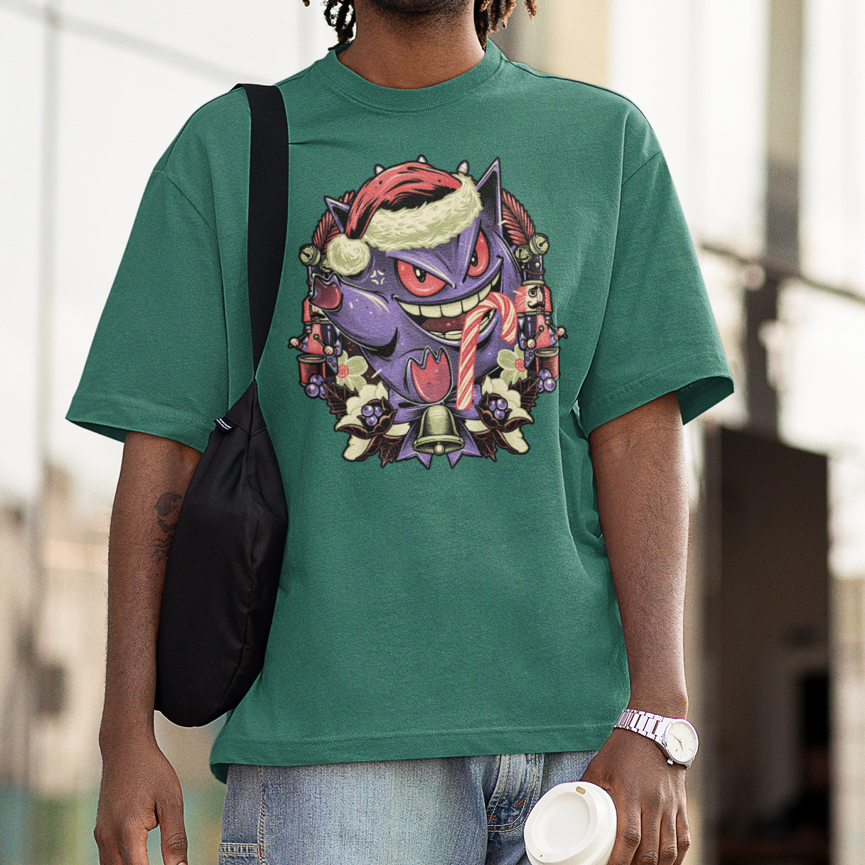 Camiseta Básica Unissex Pokemon Gengar Natal