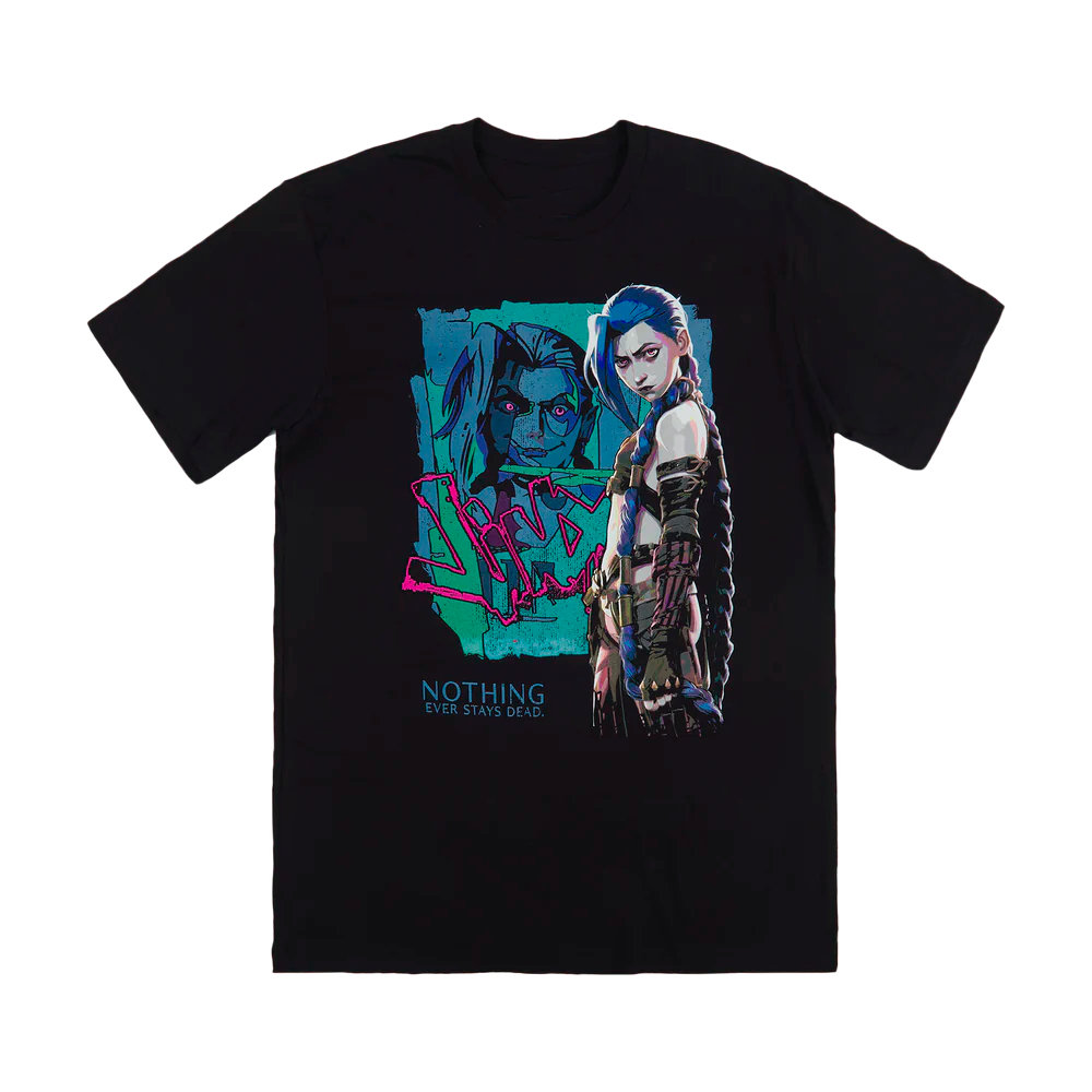 Camiseta Básica Unissex Arcane Jinx Nothing Ever Stays Dead Preto