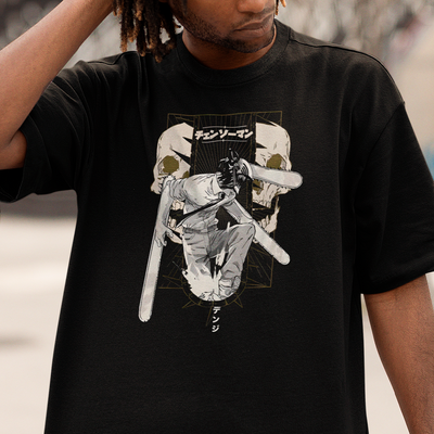 Camiseta Básica Unissex Chainsaw Man Denji Caveira
