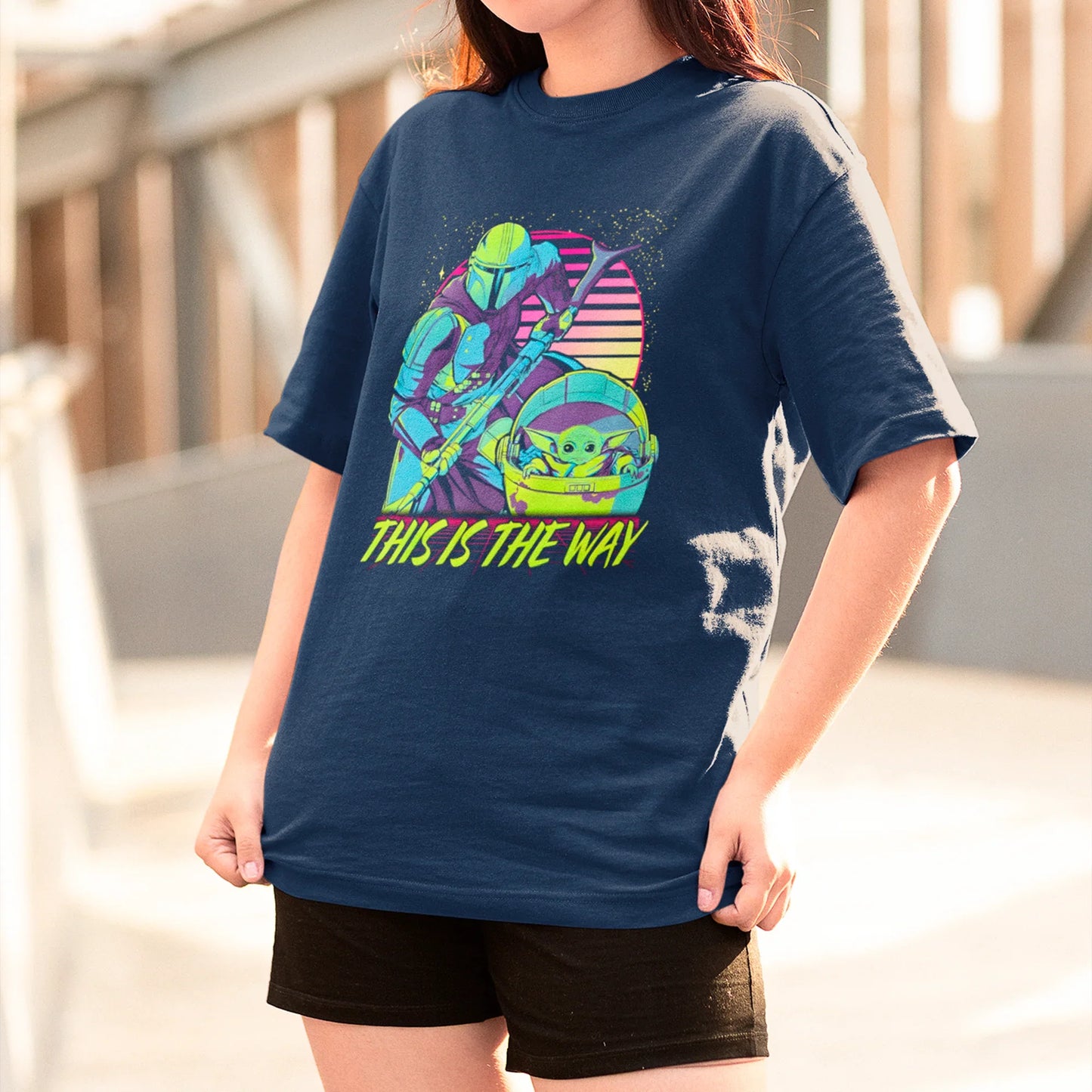 Camiseta Básica Unissex The Mandalorian This Is The Way Vaporwave