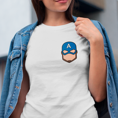 Camiseta Básica Unissex Capitão América Rosto Minimalista