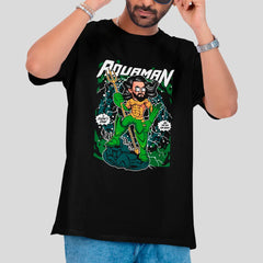 Camiseta Básica Unissex Aquaman Tridente Cartoon