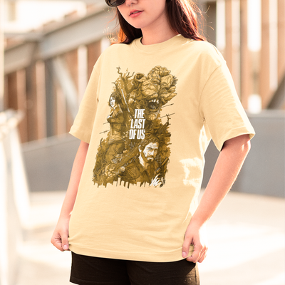 Camiseta Básica Unissex The Last Of Us Joel Ellie Pastel