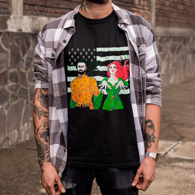 Camiseta Básica Unissex Mera e Aquaman Bandeira