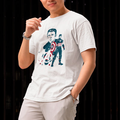 Camiseta Básica Unissex Pintura Silhueta Capitao America