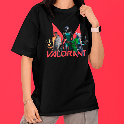 Camiseta Oversized Valorant Logo Personagens