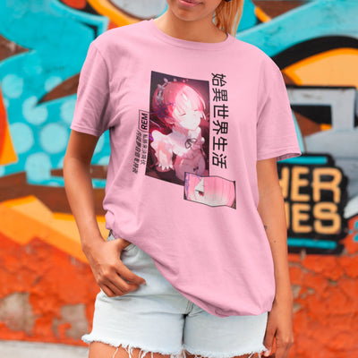 Camiseta Básica Unissex Kanji Ram Luz Re Zero