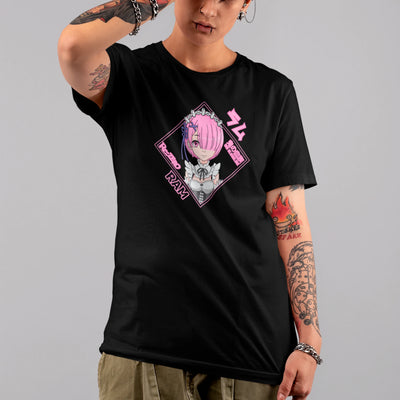 Camiseta Básica Unissex Ram Rosto Kanji Re Zero