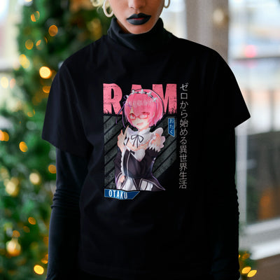 Camiseta Básica Unissex Ram Oculos Kanji Otaku Re Zero