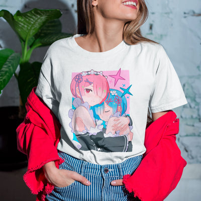 Camiseta Básica Unissex Rem E Ram Abraço Re Zero
