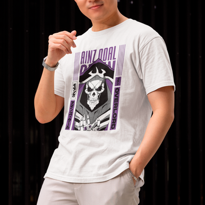 Camiseta Básica Unissex Overlord Ainz Rosto Kanji