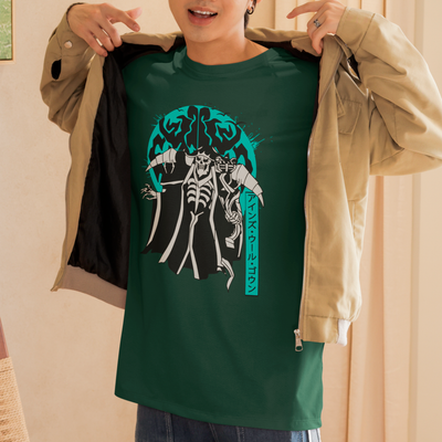 Camiseta Básica Unissex Overlord Ainz Cartoon Kanji
