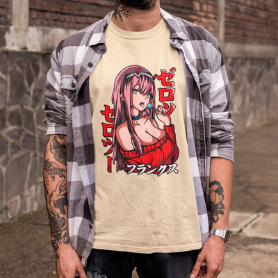 Camiseta Básica Unissex Zero Two Pirulito Kanji Darling In The Franxx
