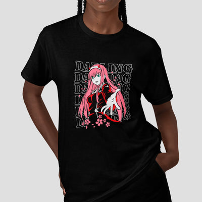 Camiseta Básica Unissex Zero Two Sakura Darling In The Franxx