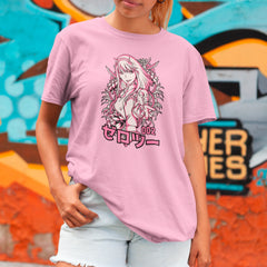 Camiseta Básica Unissex Zero Two Kanji Flores Darling In The Franxx