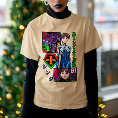 Camiseta Básica Unissex Shinji EVA01 Kanji Evangelion
