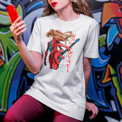Camiseta Básica Unissex Asuka Guitarra Kanji Evangelion