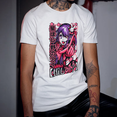 Camiseta Básica Unissex Ai Hoshino Kanji Vermelho Oshi No Ko