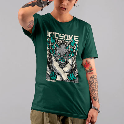 Camiseta Básica Unissex Demon Slayer Inosuke Fumaça Verde
