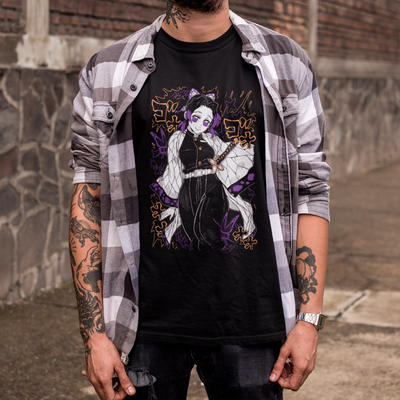 Camiseta Básica Unissex Demon Slayer Shinobu Kanji Raios