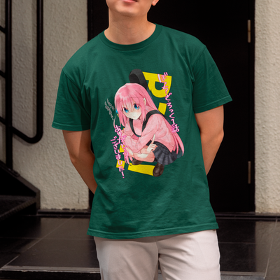 Camiseta Básica Unissex Gotou Agachada Kanji Bocchi The Rock