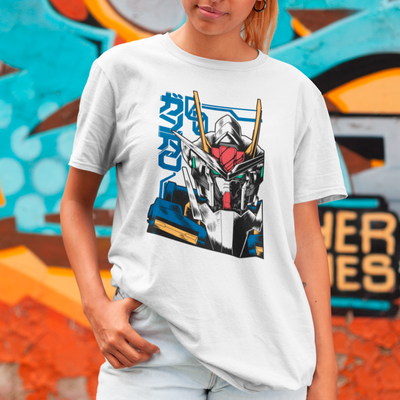 Camiseta Básica Unissex Gundam Kanji 00 Face