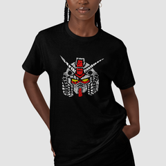 Camiseta Básica Unissex Gundam Capacetes Textos