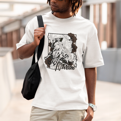 Camiseta Básica Unissex Navia Rosas Guarda Chuva Genshin