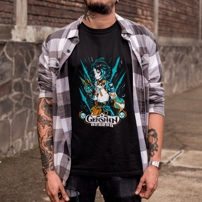 Camiseta Básica Unissex Xiao Mascara Genshin