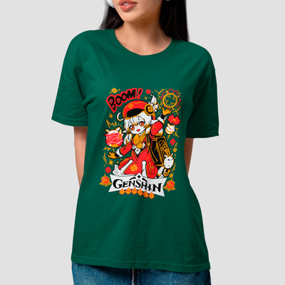 Camiseta Básica Unissex Klee Boom Cute Gatos Genshin