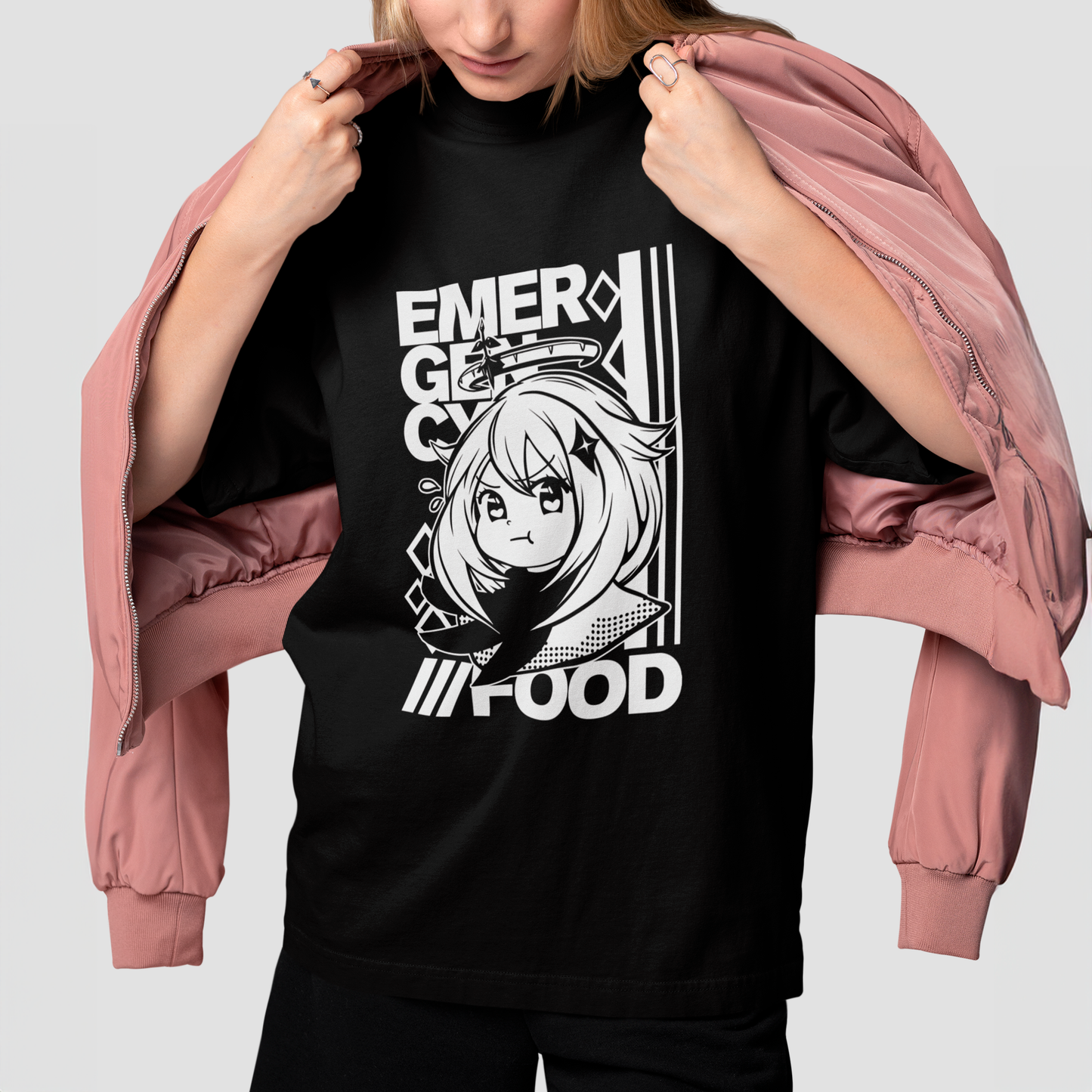 Camiseta Básica Unissex Paimon Emburrada Emergency Food Genshin