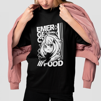 Camiseta Básica Unissex Paimon Emburrada Emergency Food Genshin