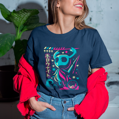 Camiseta Básica Unissex Hollow Knight Neon Kanji