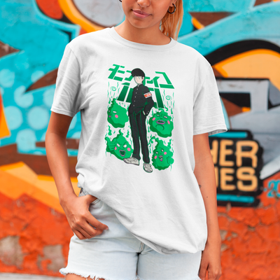 Camiseta Básica Unissex Shigeo Kageyama Fantasma Kanji Mob Psycho 100