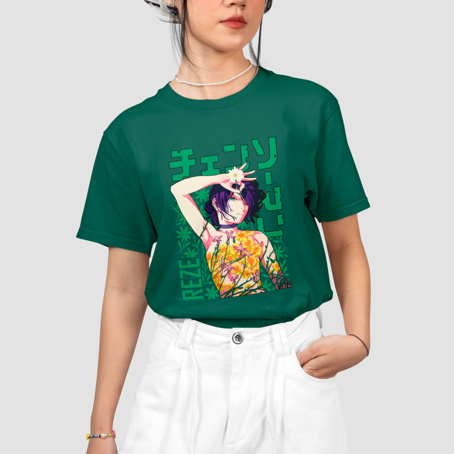 Camiseta Básica Unissex Chainsaw Man Reze Flowers