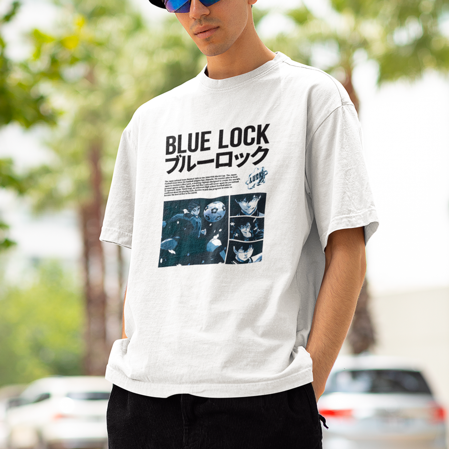 Camiseta Básica Unissex Blue Lock Hute Texto Kanji