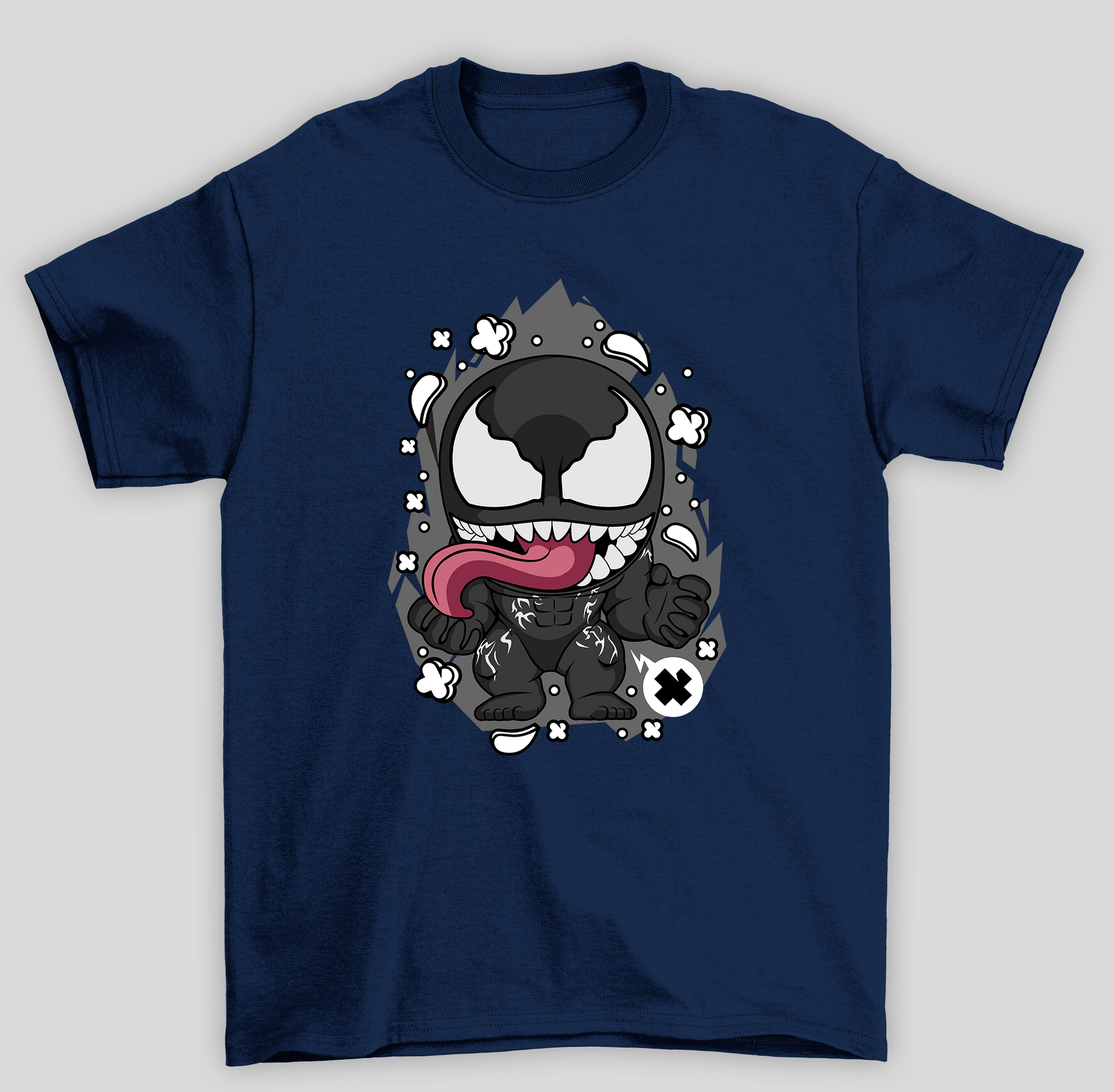 Camiseta Básica Unissex Venom Chibi Fofo- azul-marinho