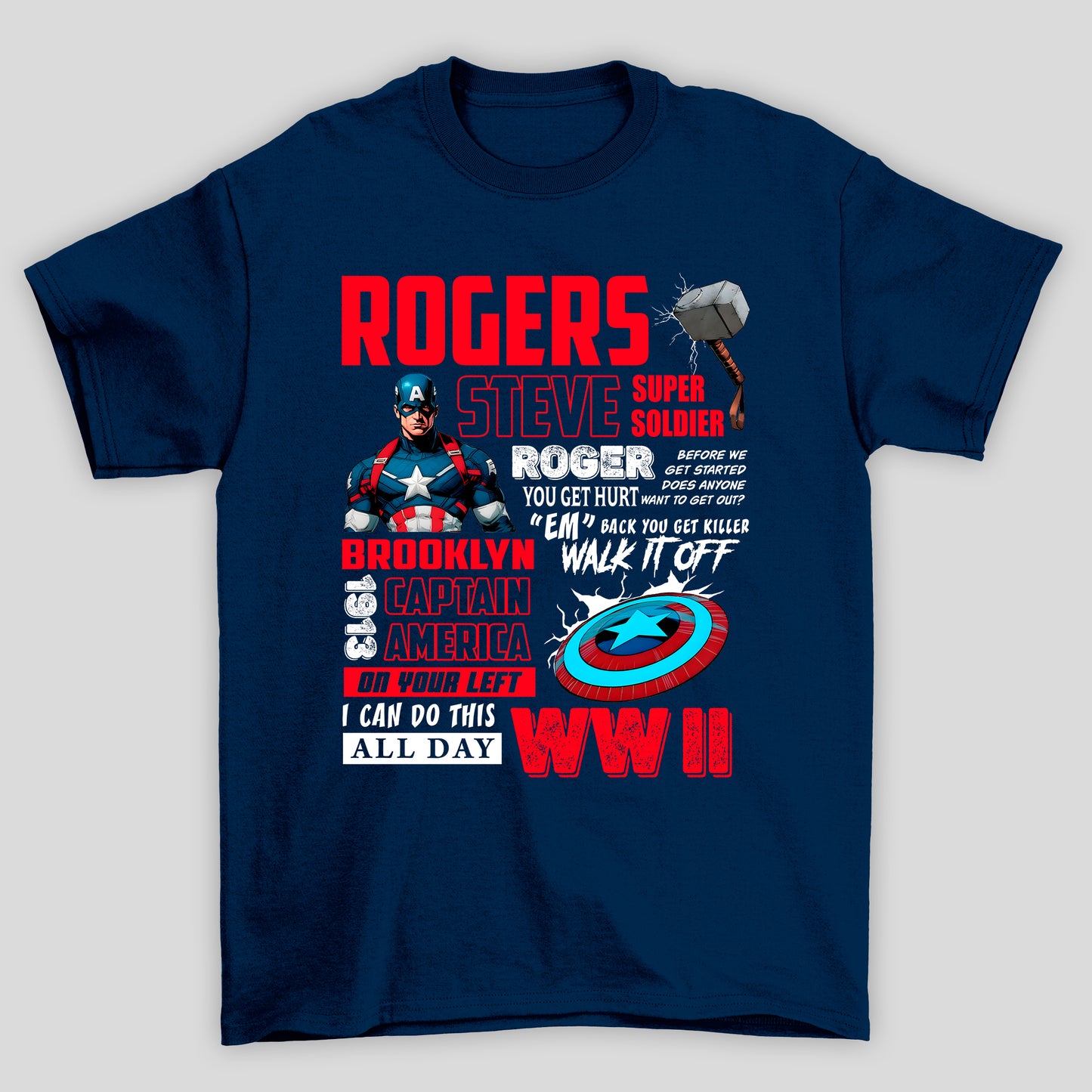 Camiseta Básica Unissex Capitão América Rogers Textos