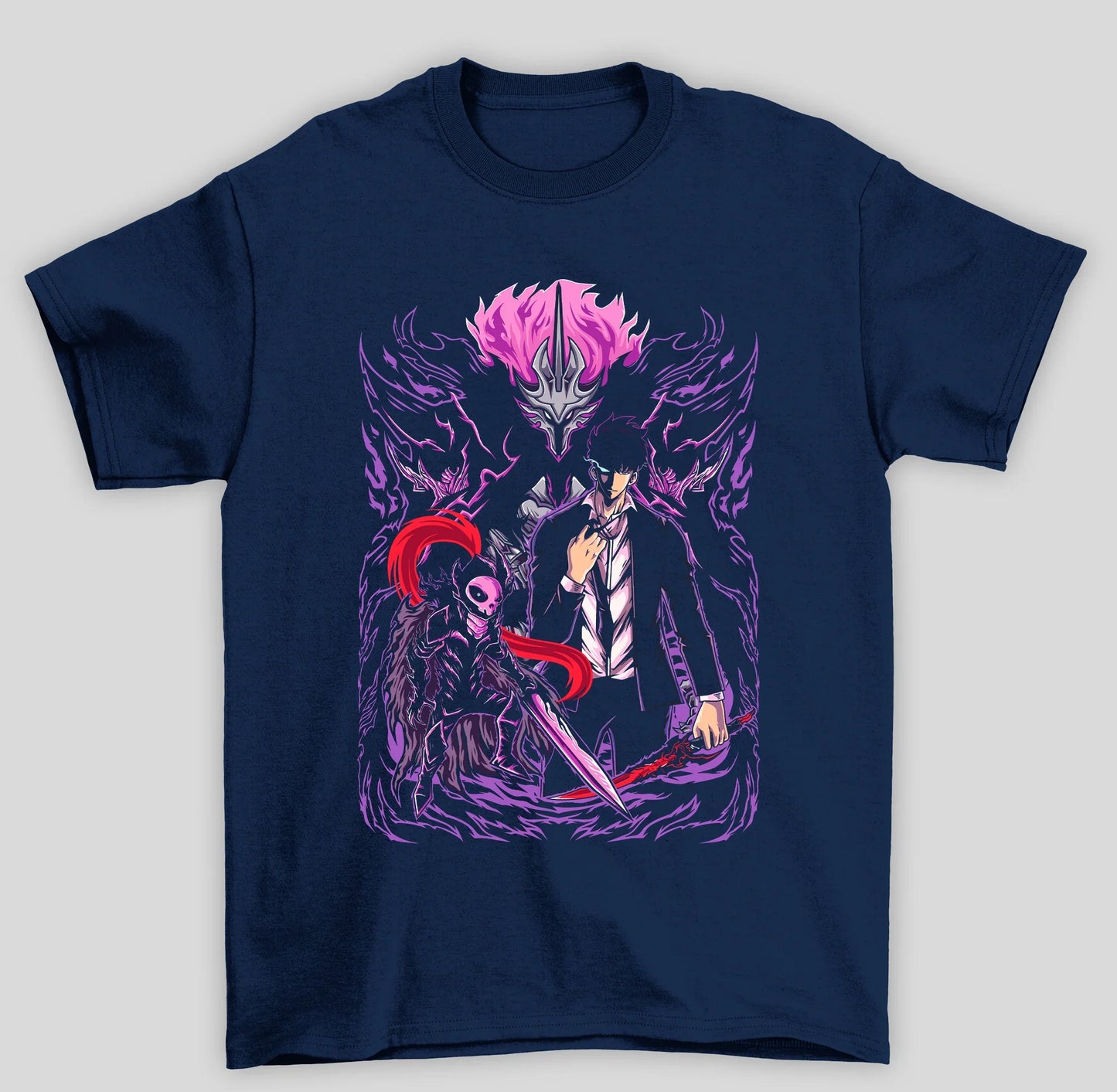 Camiseta Básica Unissex Solo Leveling Sung Cavaleiro Roxo