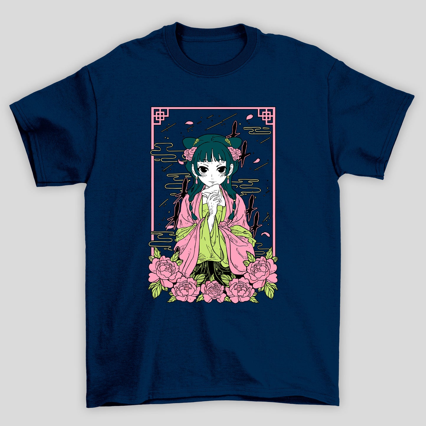 Camiseta Básica Unissex The Apothecary Diaries Maomao Kanji Flores