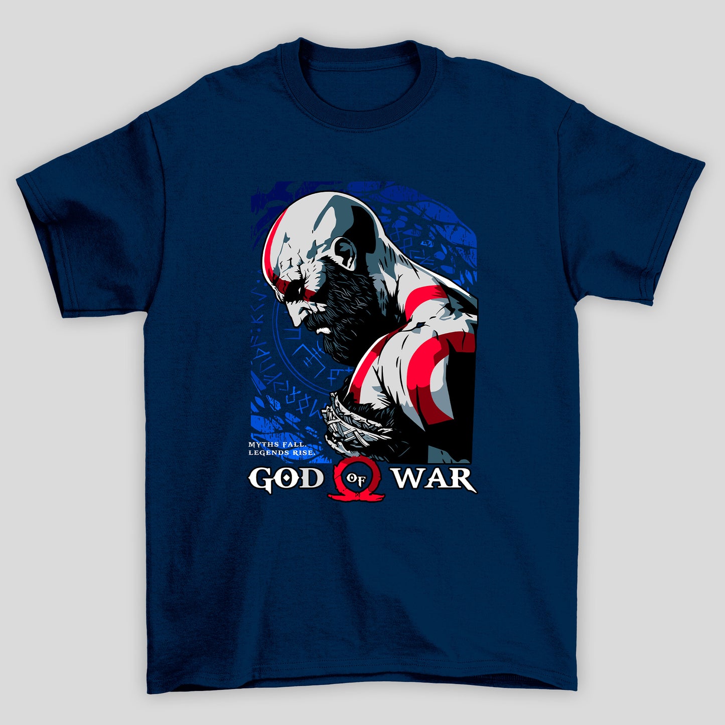 Camiseta Básica Unissex Kratos Perfil Runas God Of War