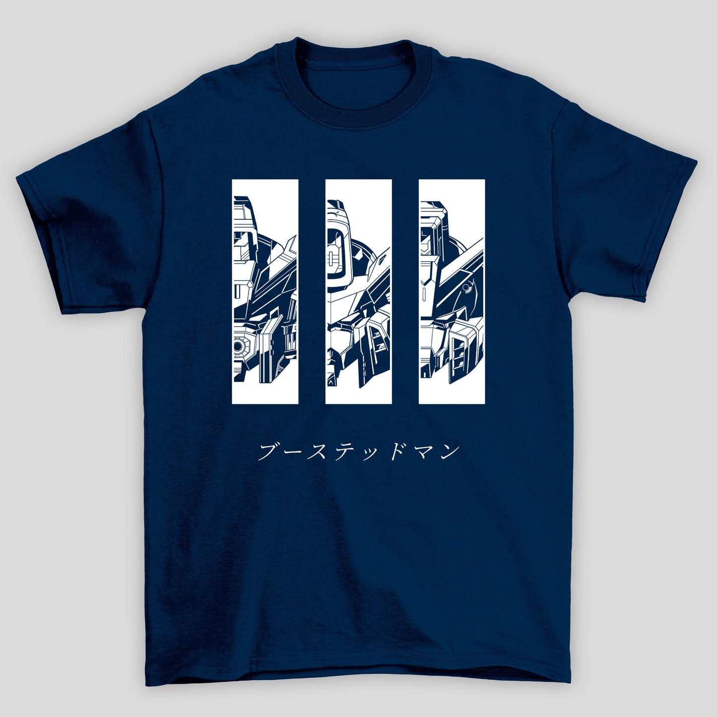 Camiseta Básica Unissex Gundam Capacetes Kanji