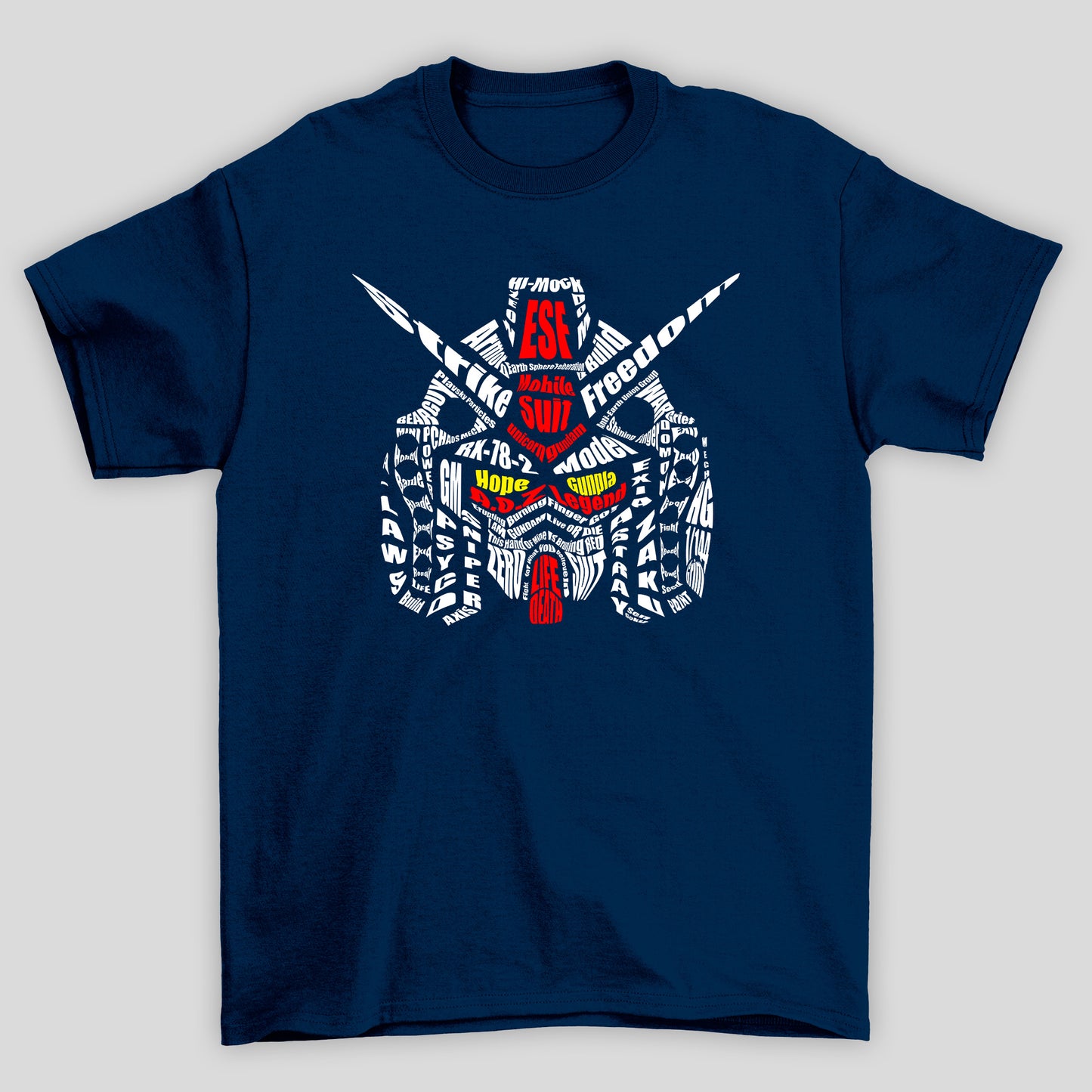 Camiseta Básica Unissex Gundam Capacetes Textos