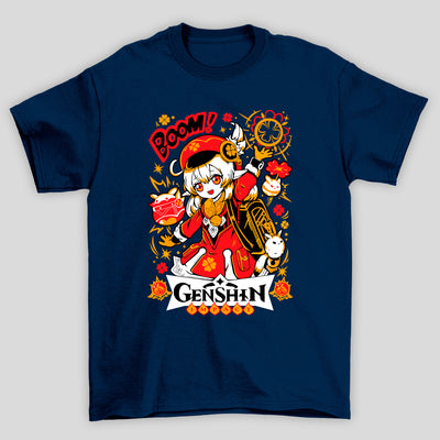 Camiseta Básica Unissex Klee Boom Cute Gatos Genshin